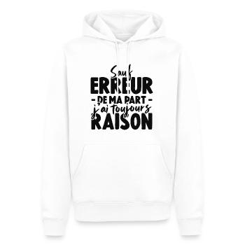 Sauf Erreur De Ma Part J'ai Toujours Raison - Sweat à capuche Premium bio Homme - blanc - Devant - Nico (187cm)