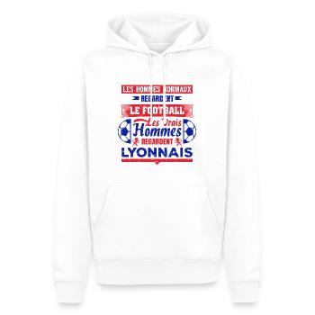 les vrais hommes regardent LYONNAIS club de foot - Sweat à capuche Premium bio Homme - blanc - Devant - Nico (187cm)