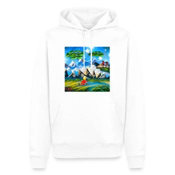 Kindheit mit dem Fahrrad in den Bergen im Urlaub - Männer Premium Bio Hoodie - Weiß - Vorne - Nico (187cm)