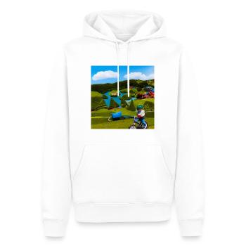 enfant à vélo dans la montagne journée ensoleillée - Sweat à capuche Premium bio Homme - blanc - Devant - Nico (187cm)