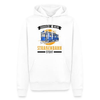 Zuhause ist wo meine Straßenbahn steht Tram S-Bahn - Männer Premium Bio Hoodie - Weiß - Vorne - Nico (187cm)
