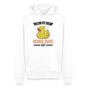 La maison est l’endroit où mes canards en caoutchouc sont des canards en caoutchouc - Sweat à capuche Premium bio Homme - blanc - Devant - Nico (187cm)