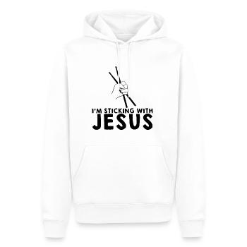 Je m’en tiens à Jésus - Sweat à capuche Premium bio Homme - blanc - Devant - Nico (187cm)