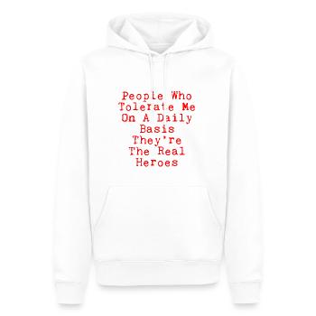 Les gens qui me tolèrent quotidiennement, ce sont les héros 2 - Sweat à capuche Premium bio Homme - blanc - Devant - Nico (187cm)