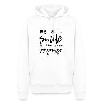 We all smile in the same language 7 - Men’s Premium Organic Hoodie - white - Front - Nico (187cm)