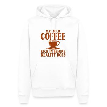 May Your Coffee Kick In Before Reality Does 26 - Men’s Premium Organic Hoodie - white - Front - Nico (187cm)