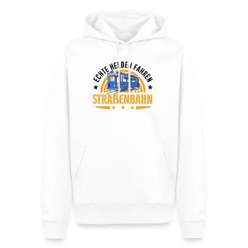 Echte Helden fahren Straßenbahn S-Bahn - Männer Premium Bio Hoodie - Weiß - Vorne - Nico (187cm)