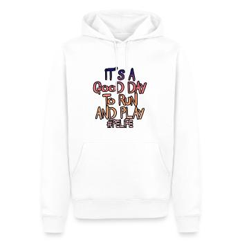 C’est une bonne journée pour courir et jouer 3 - Sweat à capuche Premium bio Homme - blanc - Devant - Nico (187cm)