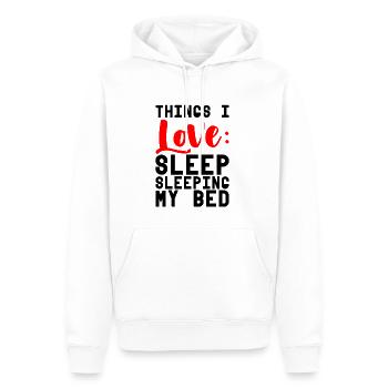 Choses que j’aime, dormir dans mon lit 4 - Sweat à capuche Premium bio Homme - blanc - Devant - Nico (187cm)