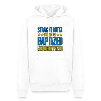 Straight Outta L’eau et baptisé 16 - Sweat à capuche Premium bio Homme - blanc - Devant - Nico (187cm)