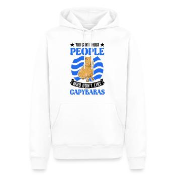 You can't trust people who don't like Capybaras - Männer Premium Bio Hoodie - Weiß - Vorne - Nico (187cm)