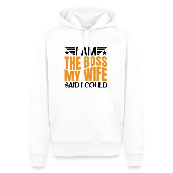 Je suis le patron - Ma femme a dit que je pourrais avoir 7 ans - Sweat à capuche Premium bio Homme - blanc - Devant - Nico (187cm)