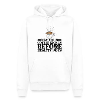 Que votre café fasse effet avant que la réalité ne le fasse 30 - Sweat à capuche Premium bio Homme - blanc - Devant - Nico (187cm)