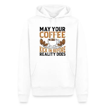 May Your Coffee Kick In Before Reality Does 29 - Men’s Premium Organic Hoodie - white - Front - Nico (187cm)