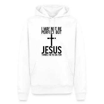 I'm Not Perfect But Jesus Thinks I'm To Die For - Men’s Premium Organic Hoodie - white - Front - Nico (187cm)