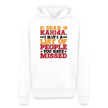 Dear Karma, I Have A List Of People - Männer Premium Bio Hoodie - Weiß - Vorne - Nico (187cm)