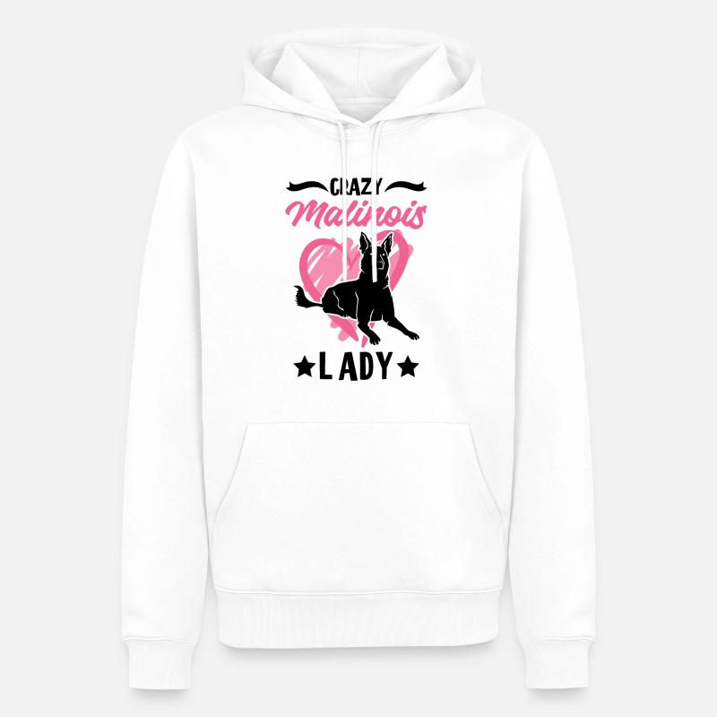 Folle Dame Malinois Mechelse Herder - Sweat à capuche Premium bio Homme - blanc