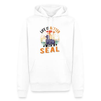 Life is better with a Seal Sea Lion Robbe - Men’s Premium Organic Hoodie - white - Front - Nico (187cm)