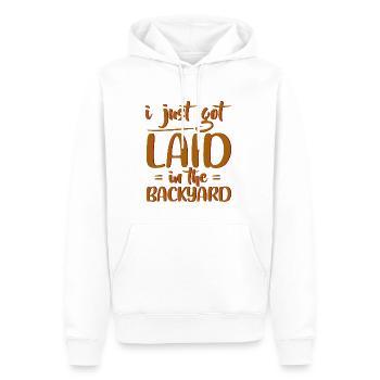 Je viens de me coucher dans la cour arrière 4 - Sweat à capuche Premium bio Homme - blanc - Devant - Nico (187cm)