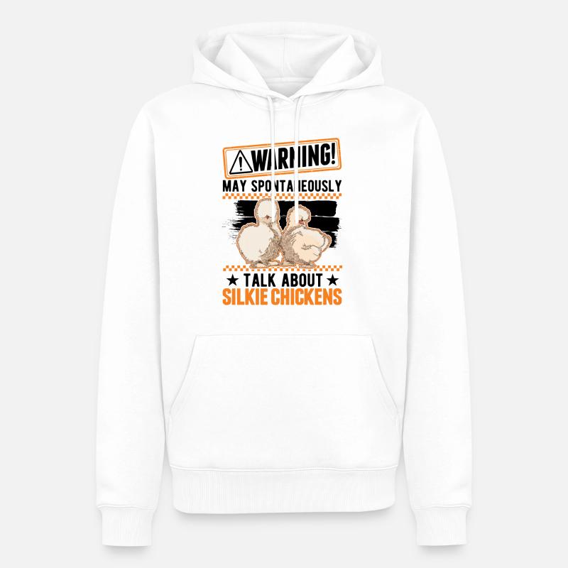 Avertissement Silk Chicken Silkie Chicken - Sweat à capuche Premium bio Homme - blanc