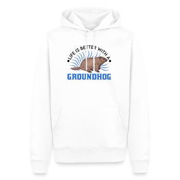 Das Leben ist besser mit einem Murmeltier - Männer Premium Bio Hoodie - Weiß - Vorne - Nico (187cm)