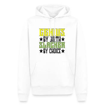 Genius By Birth Slacker By Choice 5 - Men’s Premium Organic Hoodie - white - Front - Nico (187cm)