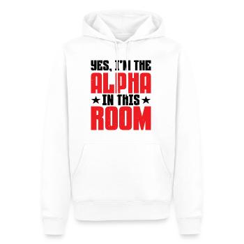 Oui, je suis l’Alpha dans cette pièce 13 - Sweat à capuche Premium bio Homme - blanc - Devant - Nico (187cm)