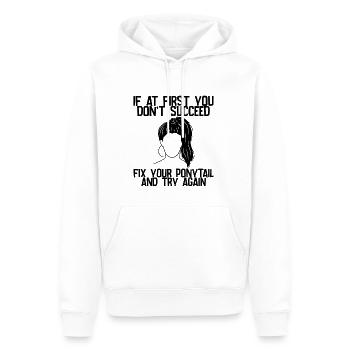 Si au début vous ne réussissez pas, corrigez votre queue de cheval 1 - Sweat à capuche Premium bio Homme - blanc - Devant - Nico (187cm)