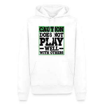 Caution, does not play well with others 31 - Men’s Premium Organic Hoodie - white - Front - Nico (187cm)