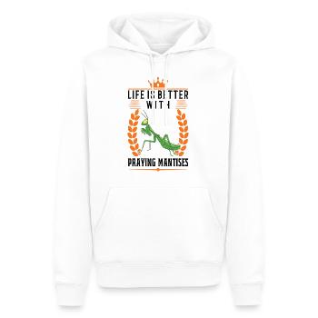 Das Leben ist besser mit Gottesanbeterinnen - Männer Premium Bio Hoodie - Weiß - Vorne - Nico (187cm)