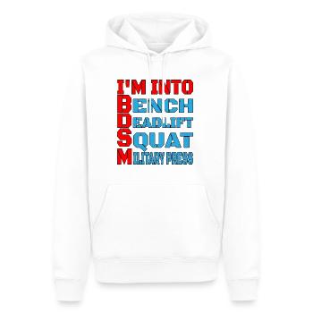 Im dans BDSM Banc Squat Soulevé de terre Presse militaire14 - Sweat à capuche Premium bio Homme - blanc - Devant - Nico (187cm)