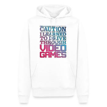 Attention J’ai appris à conduire à travers les jeux vidéo - Sweat à capuche Premium bio Homme - blanc - Devant - Nico (187cm)