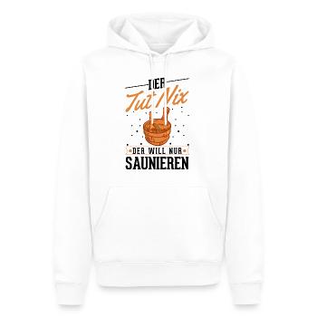 Der tut nix Der will nur saunieren Saunagänger - Männer Premium Bio Hoodie - Weiß - Vorne - Nico (187cm)