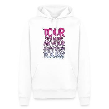 La visite est toujours à une heure de Tours 4 - Sweat à capuche Premium bio Homme - blanc - Devant - Nico (187cm)