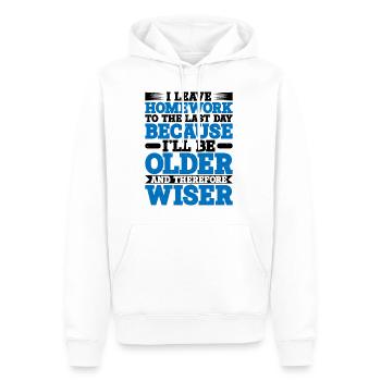 Je laisse les devoirs au dernier jour - Sweat à capuche Premium bio Homme - blanc - Devant - Nico (187cm)