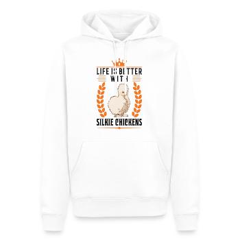 La vie est meilleure avec un poulet en soie - Sweat à capuche Premium bio Homme - blanc - Devant - Nico (187cm)
