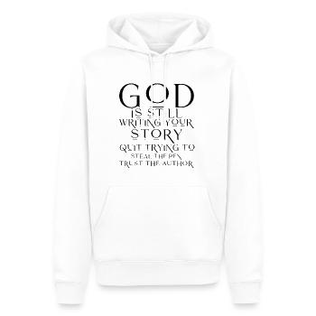 God Is Still Writing Your Story 3 - Men’s Premium Organic Hoodie - white - Front - Nico (187cm)