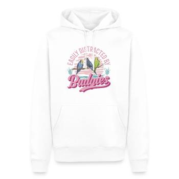 Easily distracted by Budgies Budgie - Men’s Premium Organic Hoodie - white - Front - Nico (187cm)