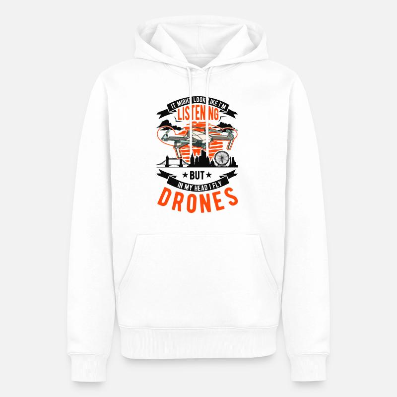 Drone Pilot Cadeau Drone Quadcopter - Sweat à capuche Premium bio Homme - blanc