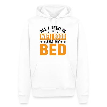 Tout ce dont j’ai besoin, c’est du Wifi, de la nourriture et de mon lit 10 - Sweat à capuche Premium bio Homme - blanc - Devant - Nico (187cm)