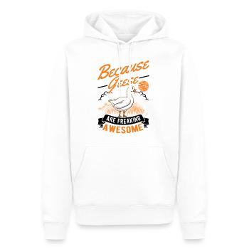 Parce que les oies sont des oies géniales - Sweat à capuche Premium bio Homme - blanc - Devant - Nico (187cm)