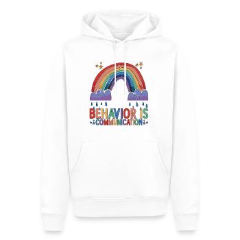 Le comportement, c’est la communication 23 - Sweat à capuche Premium bio Homme - blanc - Devant - Nico (187cm)