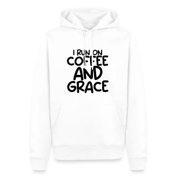 I Run On Coffee And Grace - Men’s Premium Organic Hoodie - white - Front - Nico (187cm)