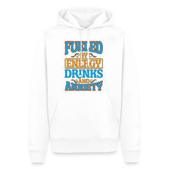 Alimenté par les boissons énergisantes et l’anxiété 5 - Sweat à capuche Premium bio Homme - blanc - Devant - Nico (187cm)