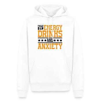Alimenté par les boissons énergisantes et l’anxiété 7 - Sweat à capuche Premium bio Homme - blanc - Devant - Nico (187cm)