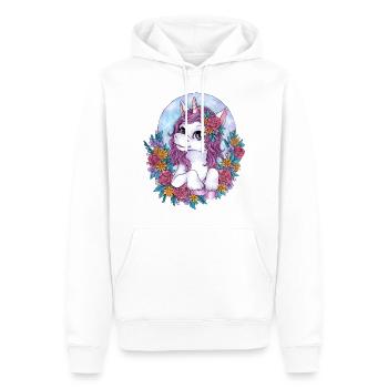 Niedliches Einhorn mit Blumen Geschenk Mädchen - Männer Premium Bio Hoodie - Weiß - Vorne - Nico (187cm)