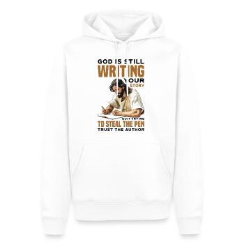 God Is Still Writing Your Story 34 - Men’s Premium Organic Hoodie - white - Front - Nico (187cm)