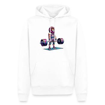 Rainbow Lion Deadlifting in the Gym - Männer Premium Bio Hoodie - Weiß - Vorne - Nico (187cm)
