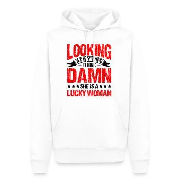 Looking At My Wife, Damn She Is A Lucky Woman 1 - Männer Premium Bio Hoodie - Weiß - Vorne - Nico (187cm)