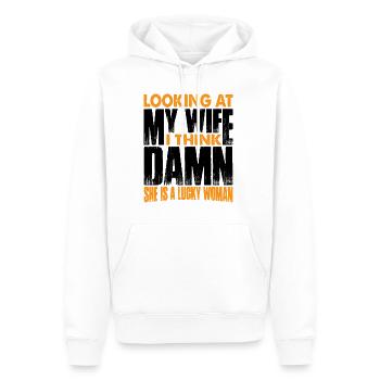 Looking At My Wife, Damn She Is A Lucky Woman 3 - Männer Premium Bio Hoodie - Weiß - Vorne - Nico (187cm)